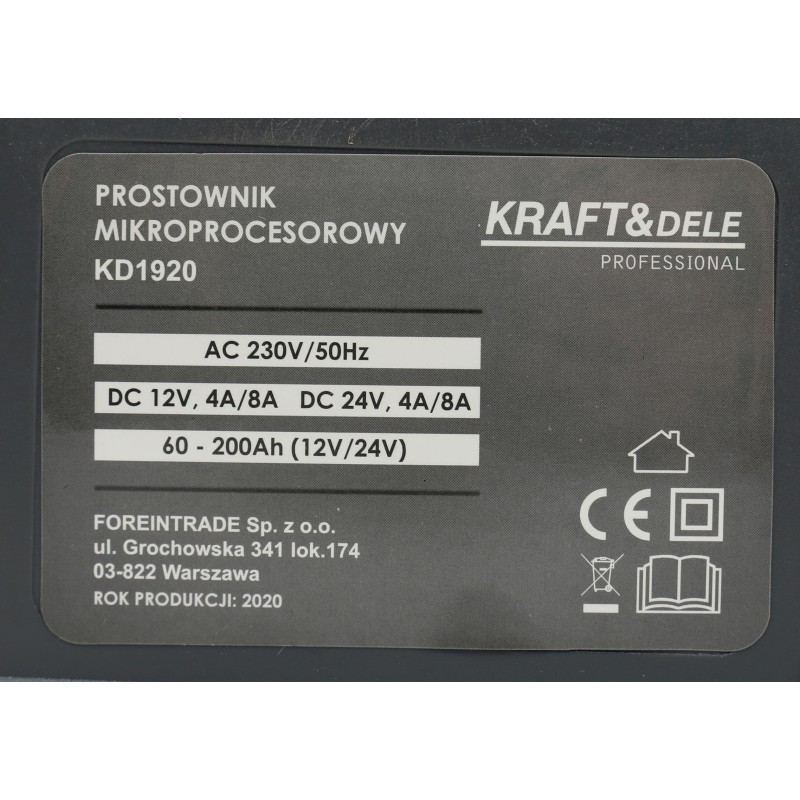 Mikroprocesorinis įkroviklis 12V/24V 60-200Ah KRAFT&DELE KD1920 Mikroprocesorinis įkroviklis 12V/24V 60-200Ah KRAFT&DELE KD1920