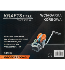 Wyciągarka korbowa linowa KD1312 - specyfikacja techniczna na pudełku