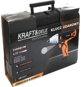 Opakowanie kartonowe z kluczem udarowym 2100W KD1557 i widoczną specyfikacją
