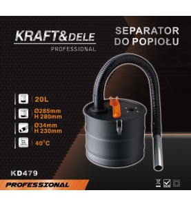 Grafika promocyjna separatora do popiołu KD479 z danymi technicznymi