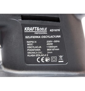 Tabliczka znamionowa ze specyfikacją techniczną szlifierki Kraft&Dele KD1676-Z