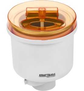 Nahaufnahme des oberen Teils des Kraft&Dele KD4221 Eiscreme-Aufsatzes mit orangefarbenem Deckel