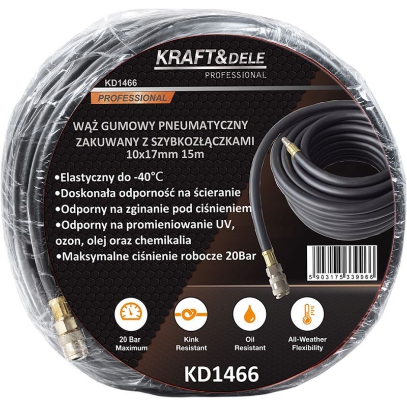 Suspausto oro žarna 10x17mm 15m KRAFT&DELE KD1466 Suspausto oro žarna 10x17mm 15m KRAFT&DELE KD1466