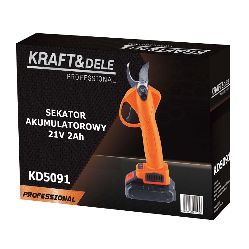 Akumuliatorinės genėjimo žirklės 21V 2Ah x 2 vnt. + įkroviklis KRAFT&DELE KD5091