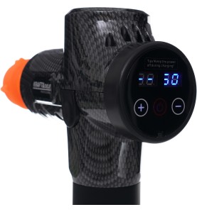 Nahaufnahme des LCD-Displays des Massagegeräts KD3082 mit Tasten zur Intensitätsregulierung