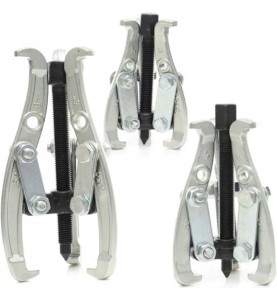Trzy ściągacze 3-ramienne różnych wielkości ustawione obok siebie