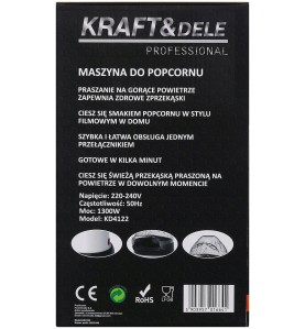 Rückseite der KD4122 Popcornmaschinen-Verpackung mit technischen Daten