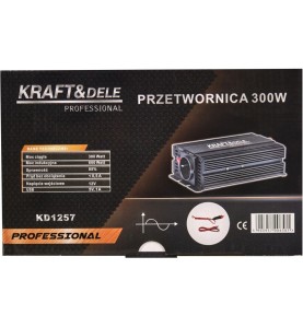Widok na front opakowania przetwornicy KRAFT&DELE KD1257 z tabelą parametrów technicznych