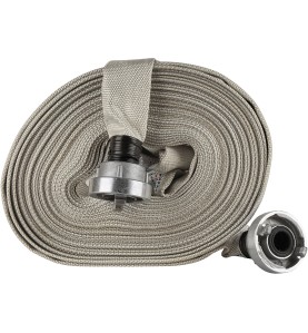Feuerwehrschlauch 1 Zoll 20m KD781 - Ansicht des aufgerollten Schlauchs und eines losen Anschlusses