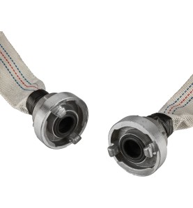 Dwie metalowe złączki węża strażackiego 1 cal KD781 w zbliżeniu