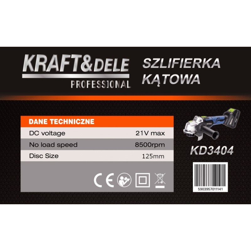 Belaidis kampinis šlifuoklis 21V 125 mm KRAFT&DELE KD3404