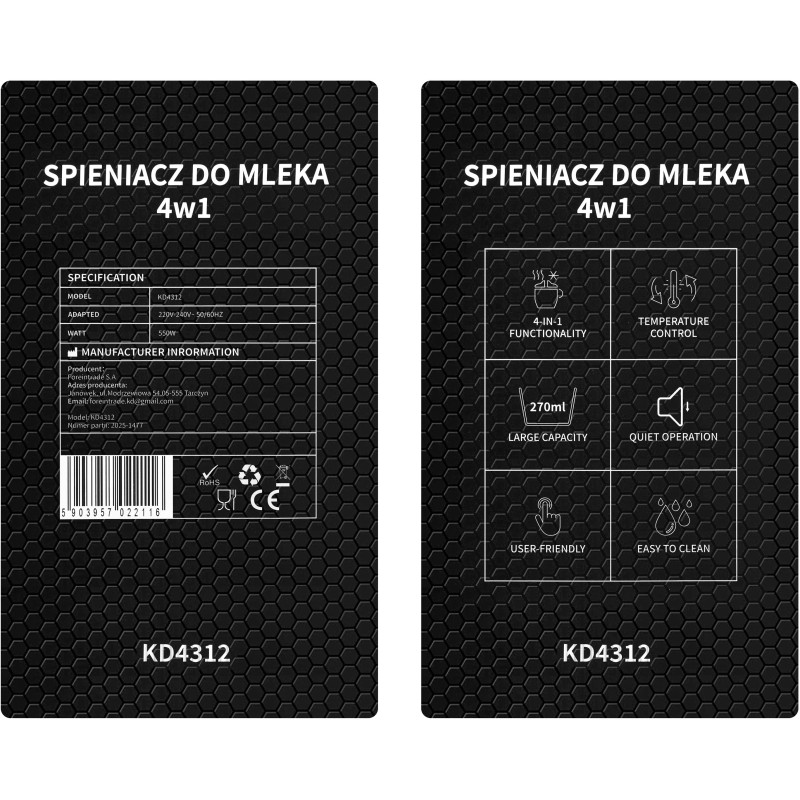 KRAFT&DELE KD4312 4 az 1-ben tejhabosító 550W