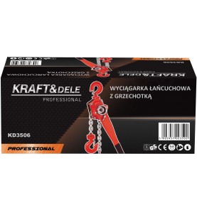 Pudełko wyciągarki łańcuchowej KD3506 z widocznym kodem kreskowym