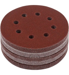 Stos krążków ściernych 125mm z otworami odpylającymi widziany z góry