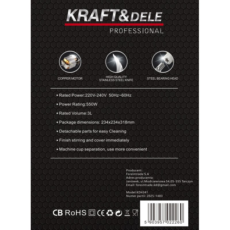 KRAFT&DELE Elektrischer Zerkleinerer 550W 3L KD4341
