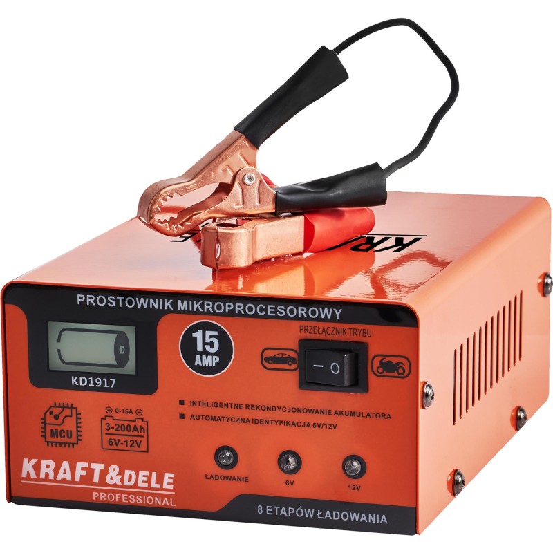 Prostownik mikroprocesorowy 15A 6/12V KRAFT&DELE KD1917 Prostownik mikroprocesorowy 15A 6/12V KRAFT&DELE KD1917