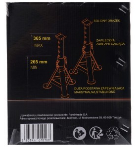 Tył pudełka kobyłek KD3180 z grafiką przedstawiającą zakres regulacji wysokości 265-365mm