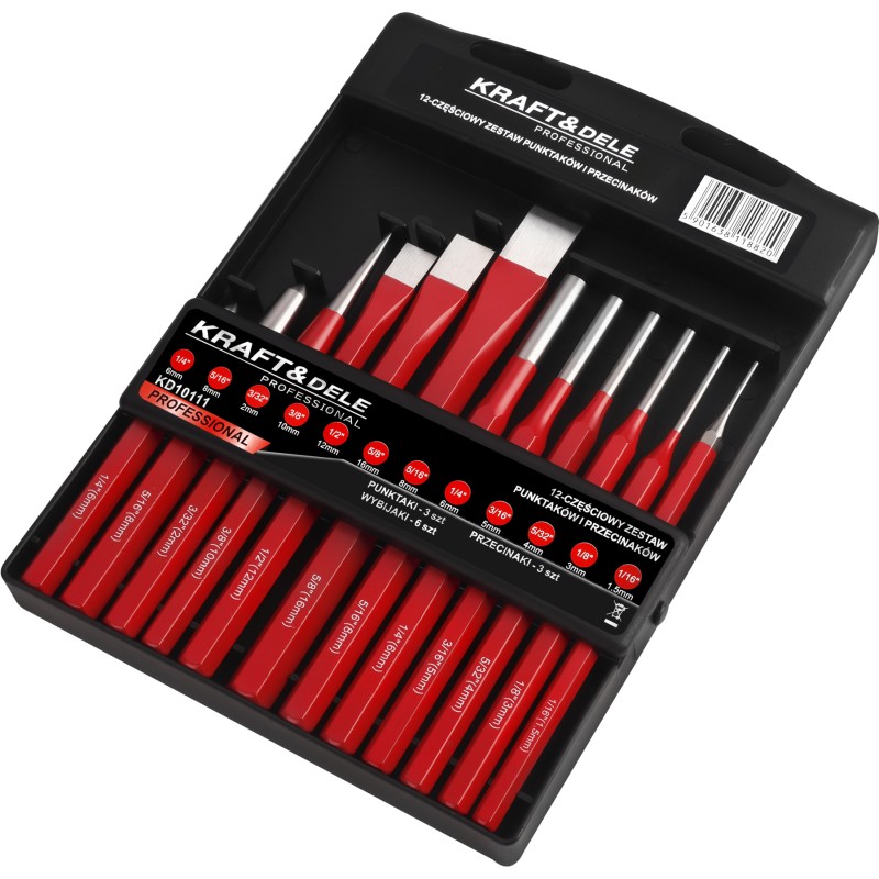 Taškymų, kirtiklių ir išmuštuvų rinkinys 12vnt. KRAFT&DELE KD10111