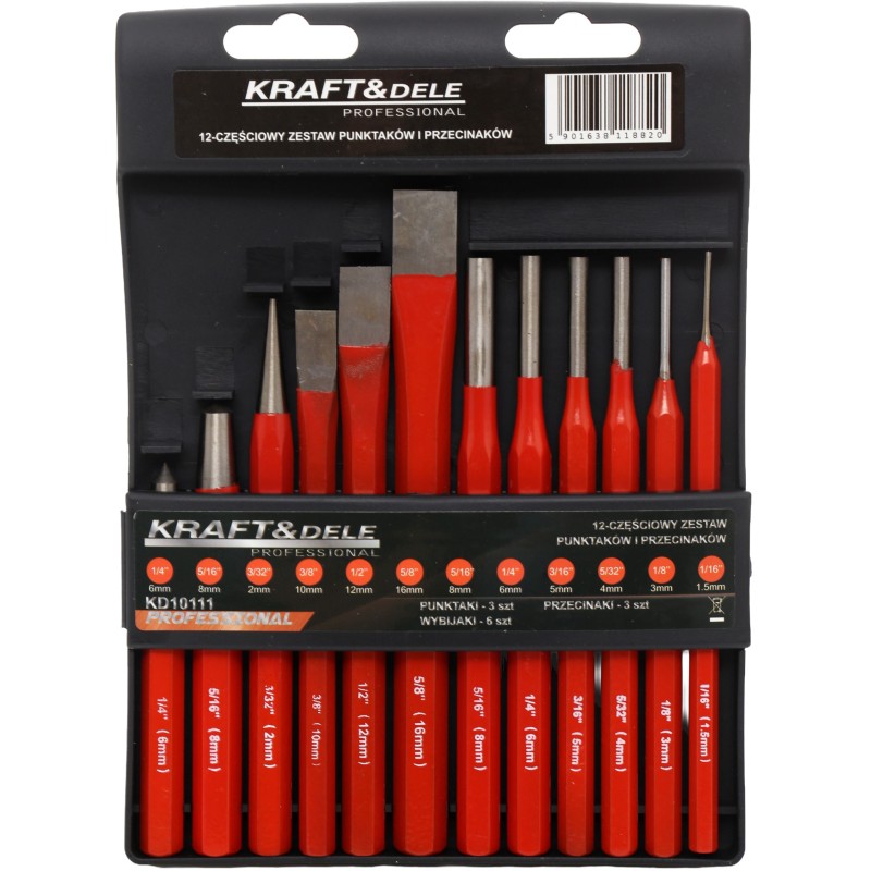 Taškymų, kirtiklių ir išmuštuvų rinkinys 12vnt. KRAFT&DELE KD10111