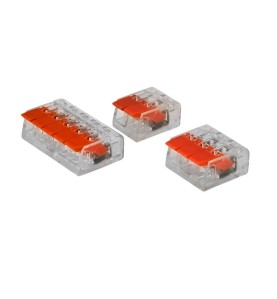 Trzy rodzaje szybkozłączek elektrycznych z zestawu KD11292 w zbliżeniu