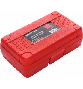 Zamknięta czerwona walizka z zestawem adapterów udarowych Kraft&Dele KD10524