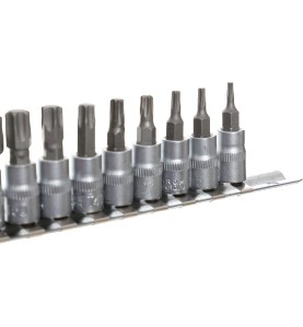 Zestaw nasadek z bitami 1/4" KD10241 - zbliżenie na końcówki bitów w różnych rozmiarach