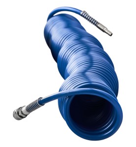 Wąż pneumatyczny spiralny 5x8mm 5m KD674 - widok perspektywiczny na zwinięty wąż