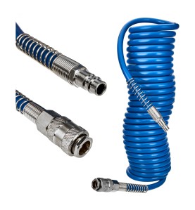 Wąż pneumatyczny spiralny 5x8mm 5m KD674 - zestawienie końcówek: wtyk i gniazdo szybkozłącza