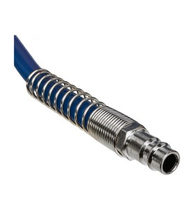 Wąż pneumatyczny spiralny 5x8mm 5m KD674 - zbliżenie na wtyk szybkozłącza ze sprężyną