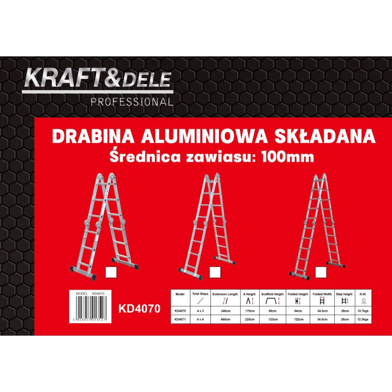 Aliuminės sulankstomos kopėčios 4x3 346cm KRAFT&DELE KD4070