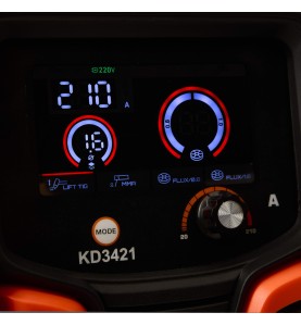 Detaillierte Ansicht des LCD-Displays des Schweißgeräts KD3421 mit Parametereinstellungen