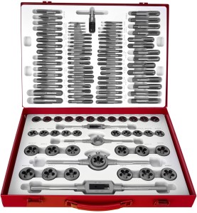 Zestaw narzędzi do gwintowania 110 elementów KD10250 - widok z góry na otwartą walizkę