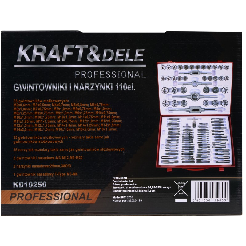 Menetfúró és menetmetsző készlet 110 db KD10250 KRAFT&DELE