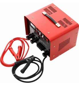 Prostownik z rozruchem 180A 12/24V KD1914 - widok z boku z przewodami rozruchowymi