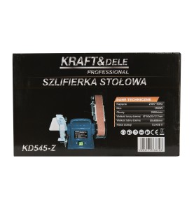 Widok na przód pudełka szlifierki KD545-Z z nadrukowaną specyfikacją techniczną