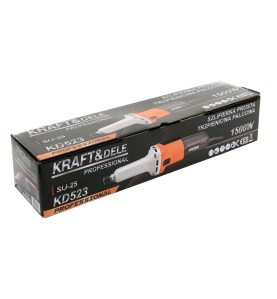 Karton des Kraft&Dele Geradschleifers KD523 in Schrägansicht