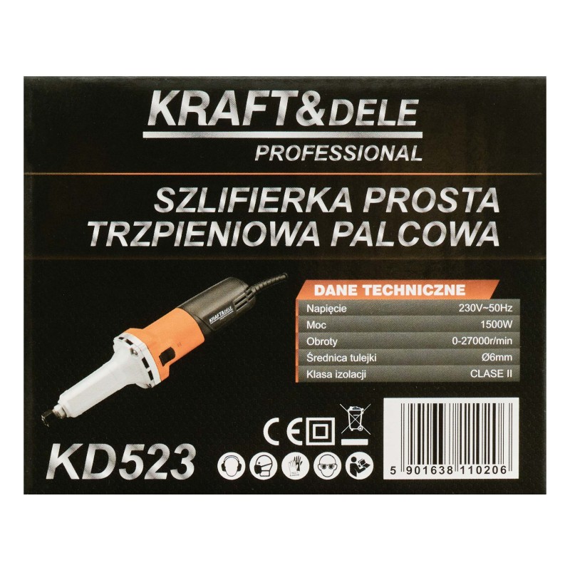 Egyenes csiszoló 1500W + FORDULATSZÁMSZABÁLYZÓ KRAFT&DELE KD523