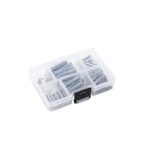 Plastikowy organizer z kołkami rozporowymi i wkrętami z zestawu KD3357