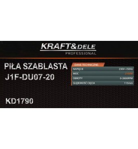 Specyfikacja techniczna na opakowaniu piły szablastej Kraft&Dele KD1790