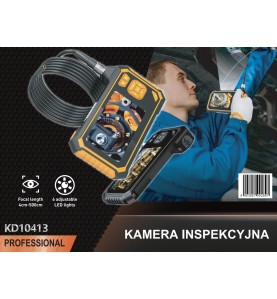 Grafika na opakowaniu kamery inspekcyjnej KD10413 prezentująca zastosowanie