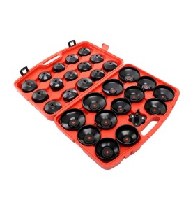 Alyvos filtrų raktų komplektas 30vnt. KD10502 - atidarytas raudonas lagaminas su įrankiais