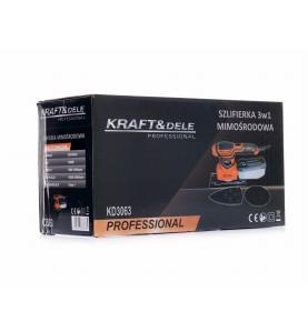 Originalverpackung des 3-in-1 Schleifers KD3063 mit technischen Spezifikationen