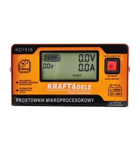Zbliżenie na panel sterowania i wyświetlacz LCD prostownika KD1918