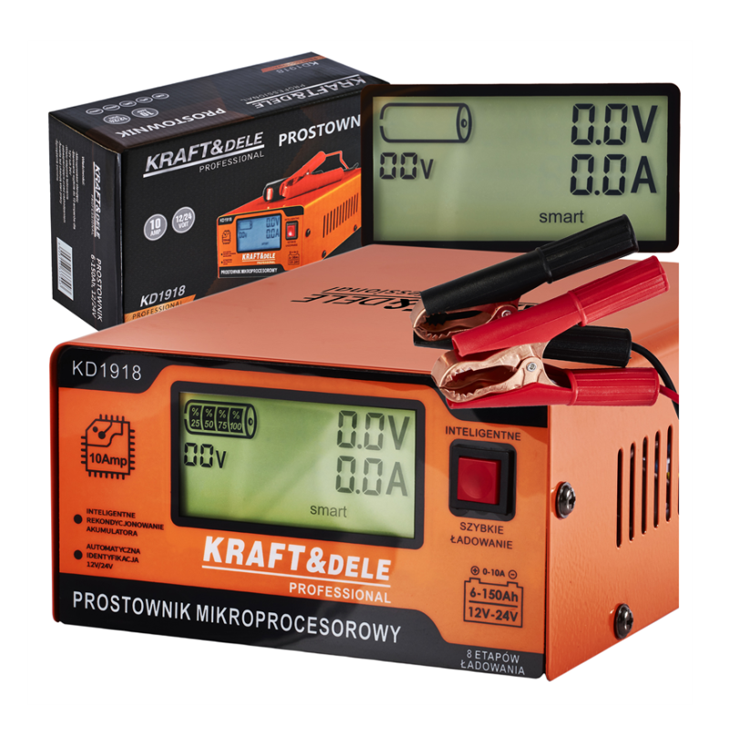 Mikroprocesszoros akkumulátortöltő 10A 12/24V 6-150Ah KRAFT&DELE KD1918 Mikroprocesszoros akkumulátortöltő 10A 12/24V 6-150Ah KRAFT&DELE KD1918