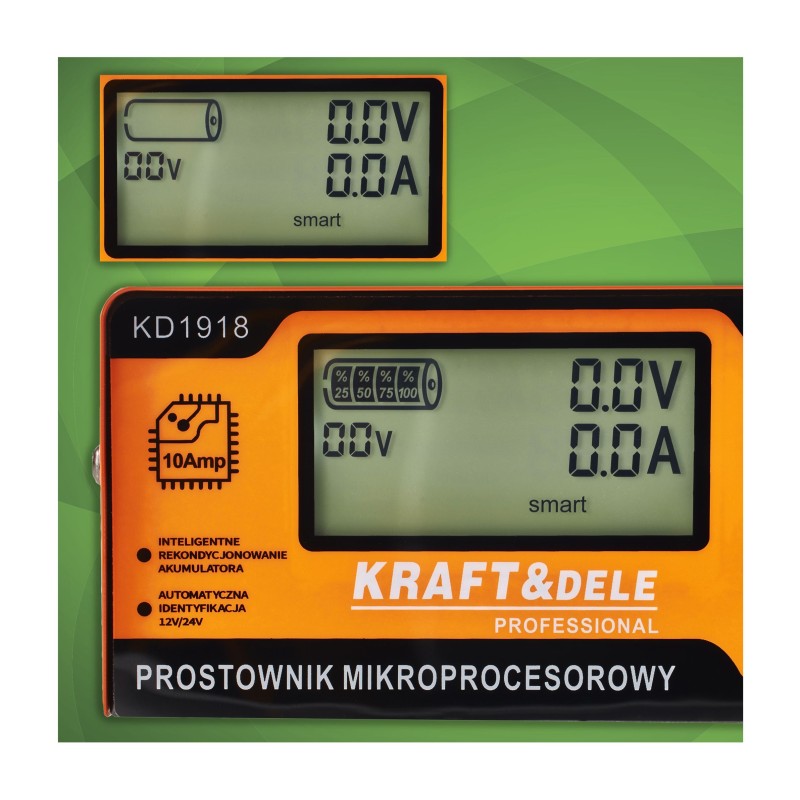 Mikroprocesinis įkroviklis 10A 12/24V 6-150Ah KRAFT&DELE KD1918
