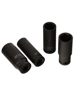 Cztery nasadki udarowe 1/2" z zestawu KD11749 widoczne z różnych stron