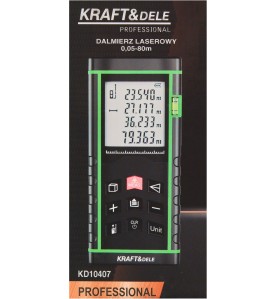 Verpackung des Laser-Entfernungsmessers Kraft&Dele KD10407 - Ansicht der Kartonvorderseite