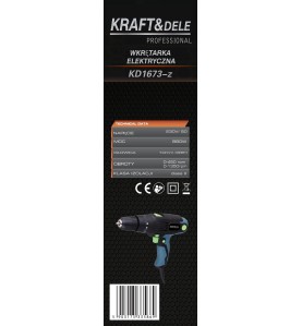 Specyfikacja techniczna wkrętarki KD1673-Z na opakowaniu z kodem kreskowym