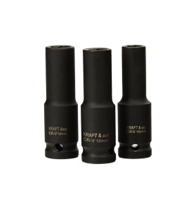 Trzy nasadki udarowe 12mm z widocznymi oznaczeniami CR-V
