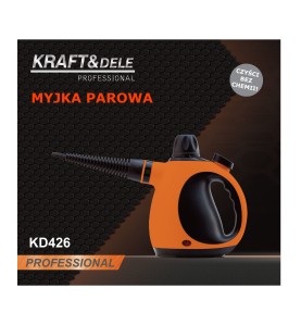 Grafika promocyjna myjki parowej KD426 z informacją o czyszczeniu bez chemii